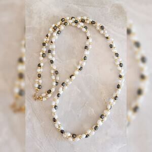 Vintage Freshwater Seed Pearl & Hematite Twist Classic Rope Necklace